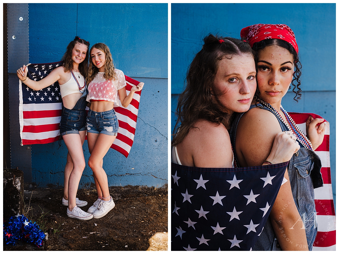 Patriotic BFF Portrait Ideas For High School Seniors | Photographed by the Best Tacoma, Washington Senior Photographer Amanda Howse Photography
