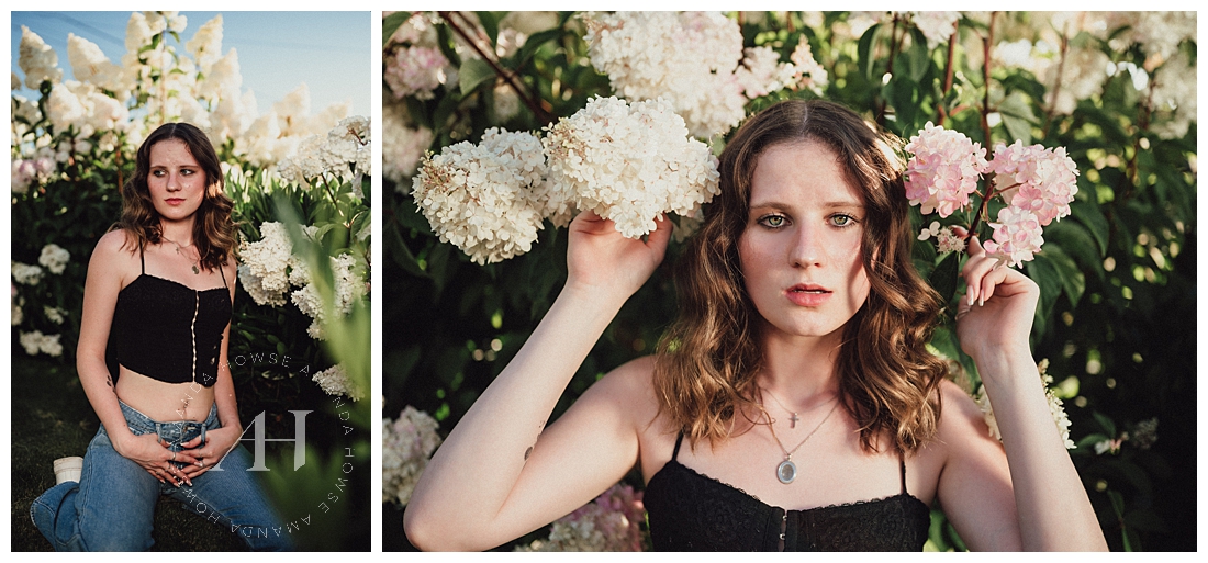 High School Pop-Up Portrait Session with White Hydrangeas | Photographed by the Best Tacoma, Washington Senior Photographer Amanda Howse Photography