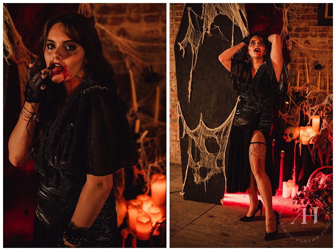 Gothic Halloween Shoot with Fake Blood | Photographed by the Best Tacoma Senior Photographer, Amanda Howse Photography 
