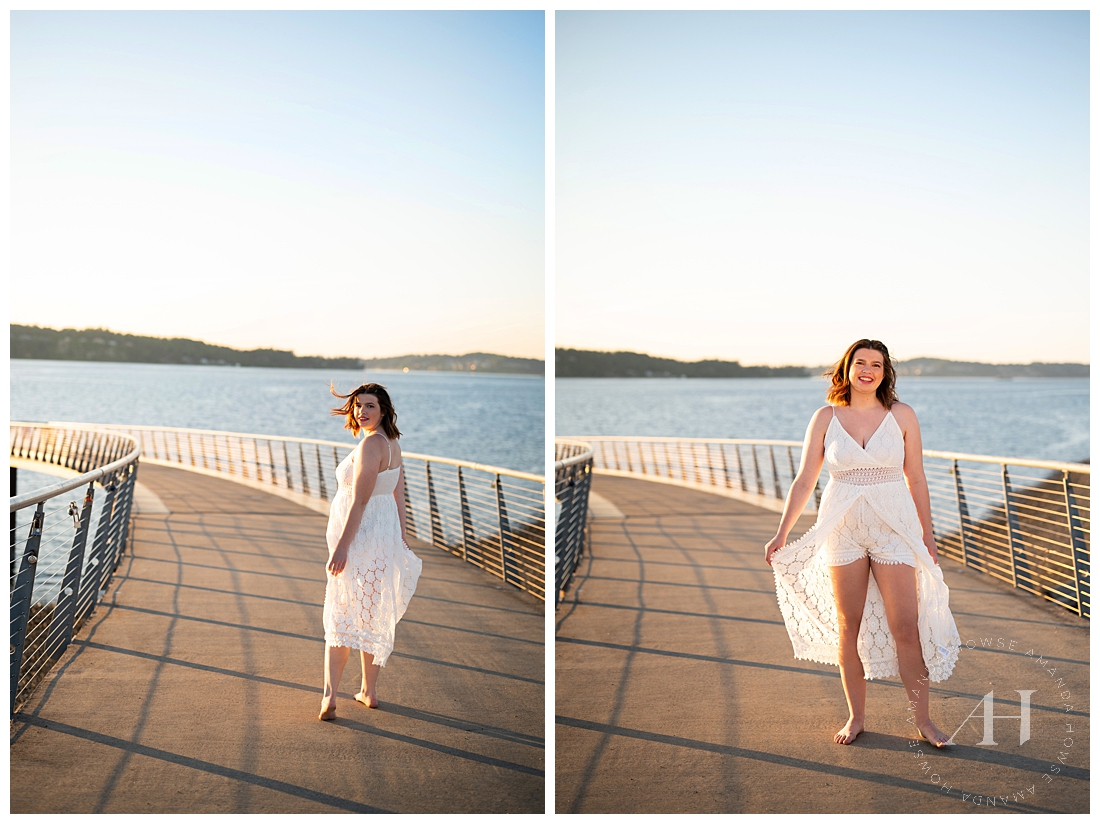 Warm Summer Outfits For Seniors | White Sun Dress and Bare Feet | Photographed by the Best Tacoma, Washington Senior Photographer Amanda Howse Photography