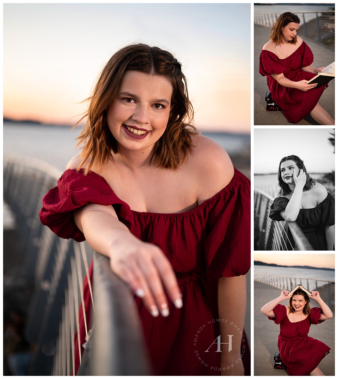 Beachside Senior Portraits in Red Dress at Sunset | Photographed by the Best Tacoma, Washington Senior Photographer Amanda Howse Photography