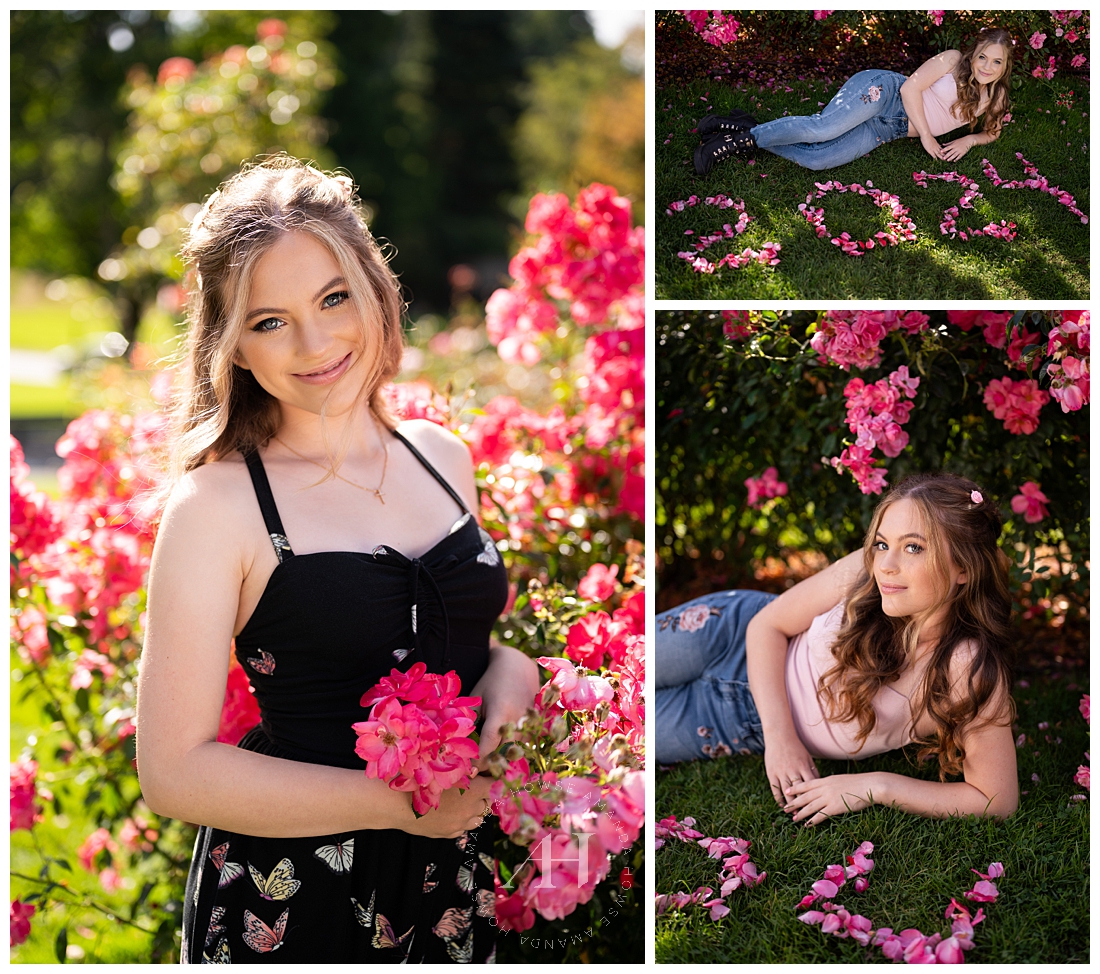 Rose Garden Senior Photos in Black Sundress | Portraits by the Amazing Amanda Howse Photography 