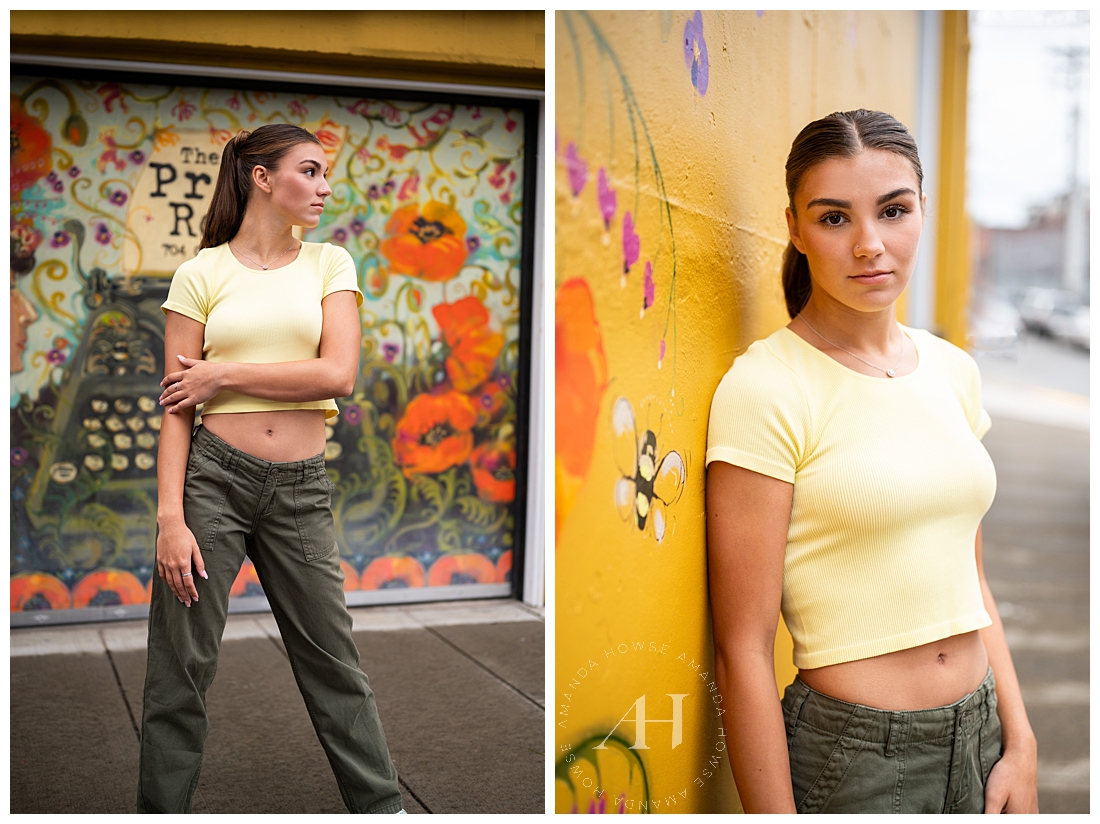 Downtown Tacoma Senior Portraits With Yellow Bee Mural | Photo by Amanda Howse Photography