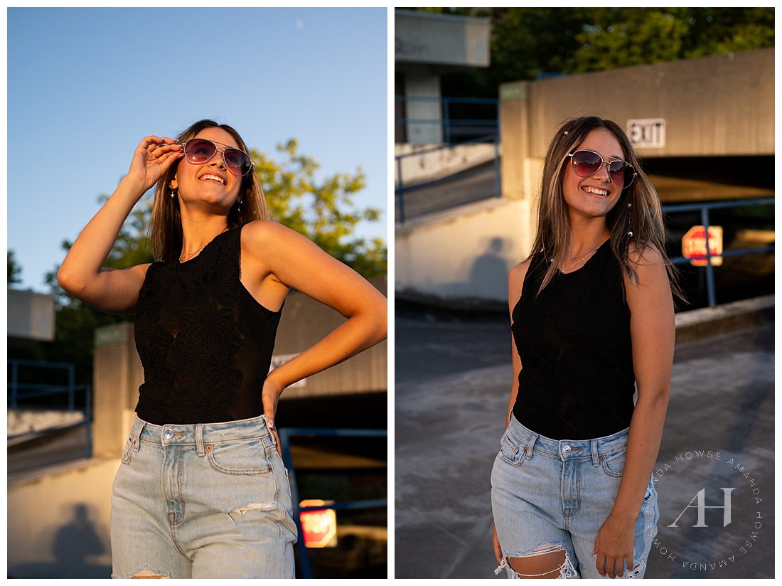 Sunset Senior Portraits on Rooftop Garage | Urban Cityscapes | AHP 2023