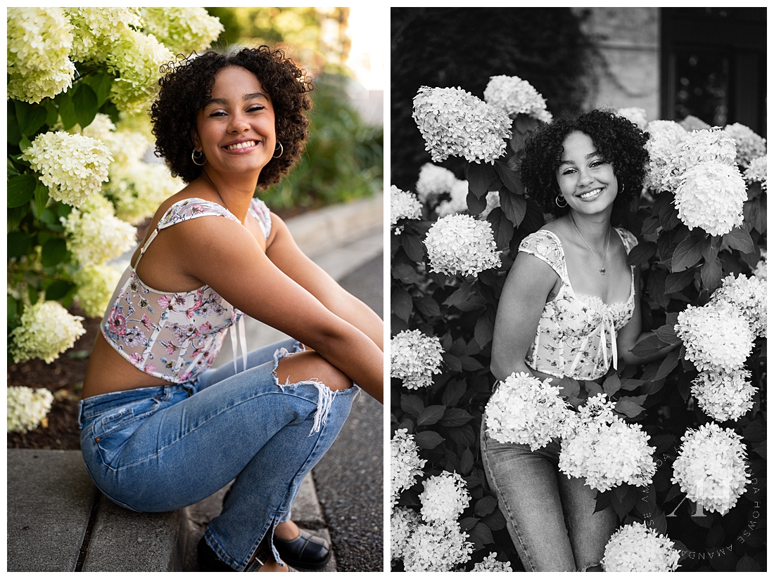 Cute Summertime Senior Photos with White Hydrangeas | Amanda Howse Photography 