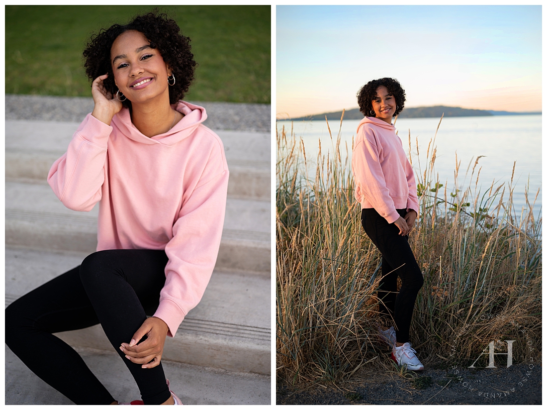 Cute and Casual Senior Portrait Outfit Ideas | Hoody and Black Pants | AHP Class of 2024