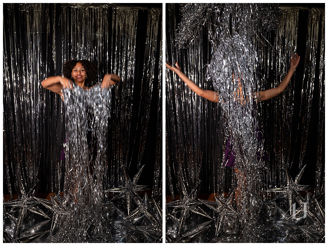 Silver NYE Party Theme | Tinsel Portrait Decorations | Amanda Howse Photography