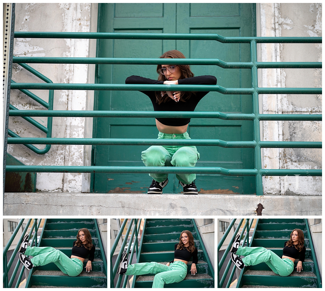 Stylish Green Senior Photos for Urban Style Photoshoot | Amanda Howse Photography