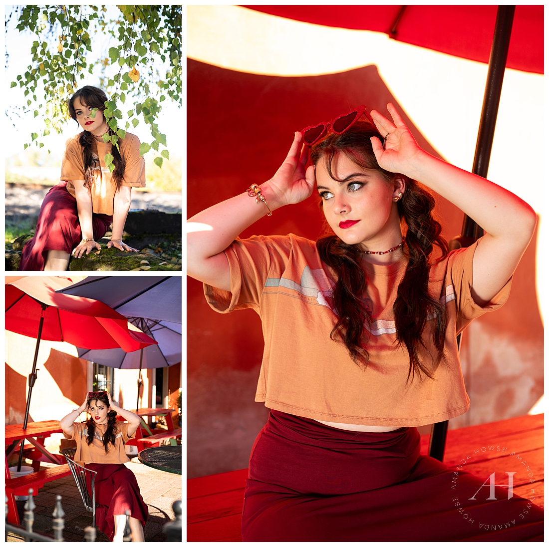 Trendy Portrait Locations in Tacoma | Red and Orange Senior Portraits For Fall | Amanda Howse Photography
