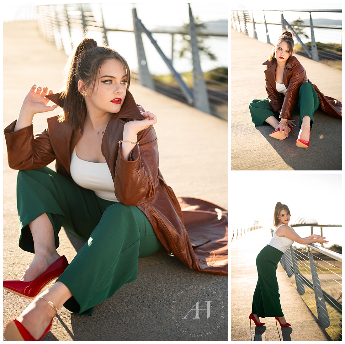 Trendy Thrift Styles to Elevate Your Senior Portraits | Vintage Trench Coat and Red Heels | by Amanda Howse Photography, Best Senior Photographer in Tacoma