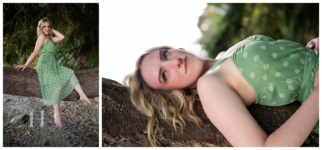 New Pose Ideas For Unreal Senior Portraits | Green Sundress on the Beach | Amanda Howse Photography 