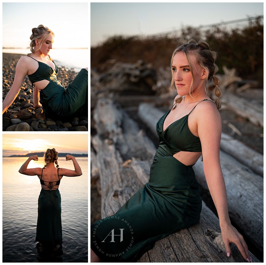Late-September Beach Portraits with Emerald Prom Dress | Fun Senior Photo Ideas | Amanda Howse Photography 