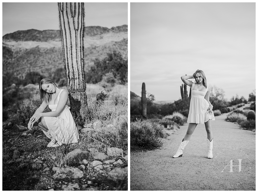 Black and White Desert Portraits with Cactus | Arizona Photography | By Amanda Howse Photography 