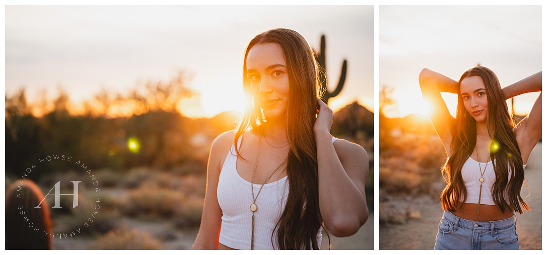 Backlit Sunset Desert Portraits With Cactus | Amanda Howse Photography 