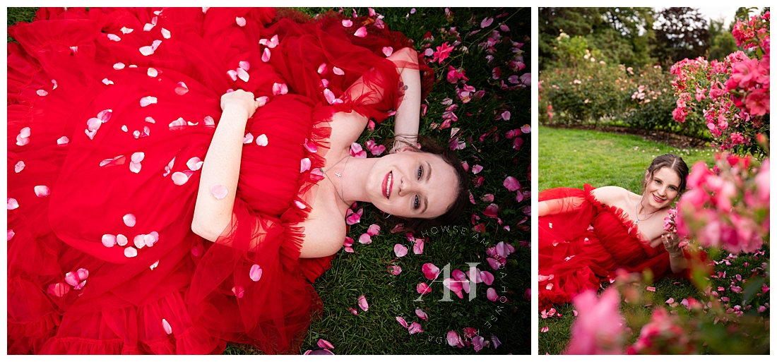 Red Dress Senior Portraits at Rose Gardens | Amanda Howse Senior Photography in Tacoma, WA. 