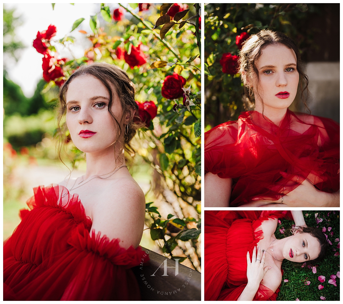 Valentines Inspired Romance Portraits With Rose Petals | Amanda Howse Photography Senior Portraits 