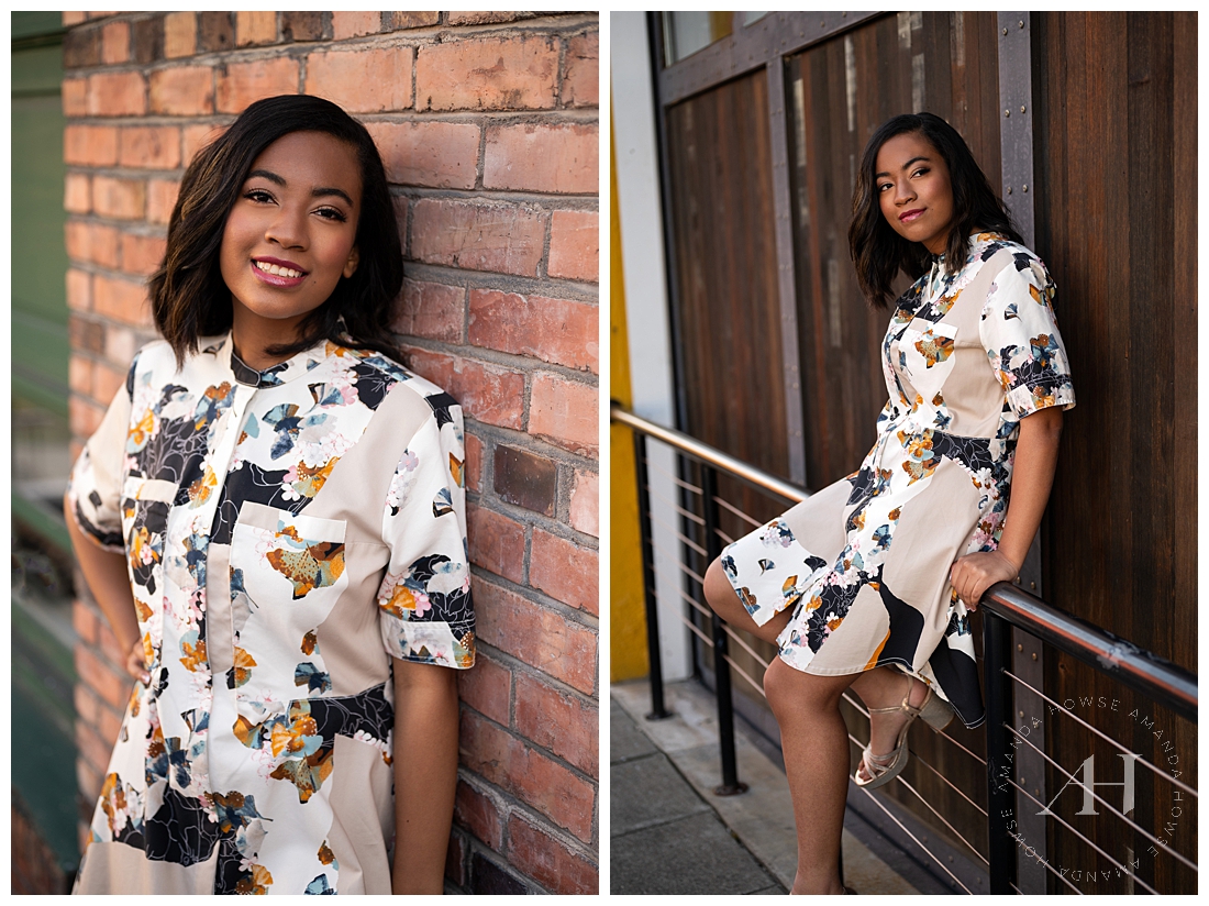 Sophisticated Senior Outfit Ideas For End of Summer Portraits | Pattern Dress and Chunky Heel | Amanda Howse Photography 