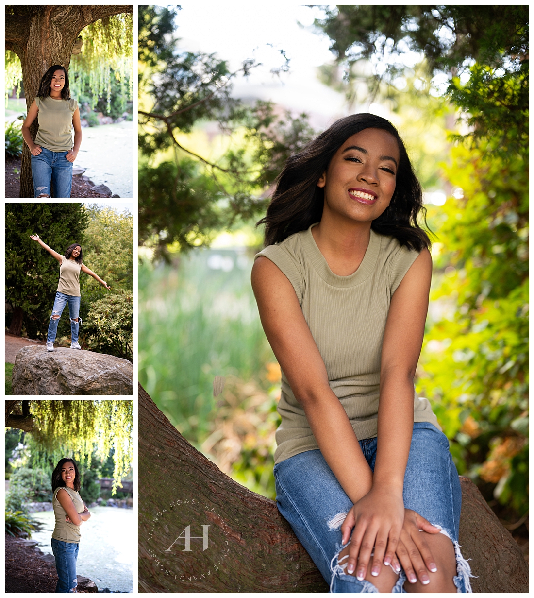Fun Outdoor Senior Portraits with Large Tree and Pond | Amanda Howse Photography 