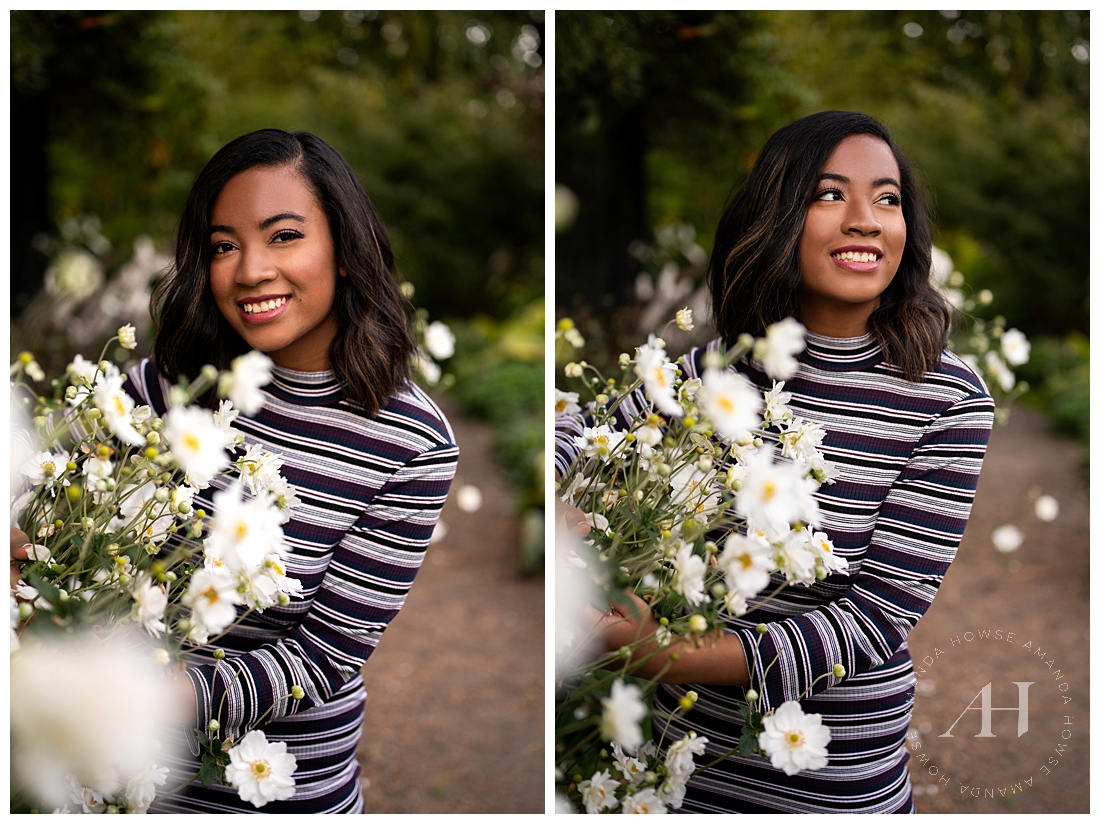 Outdoor Senior Portraits with Fall Foliage and White Flowers | Amanda Howse Photography 