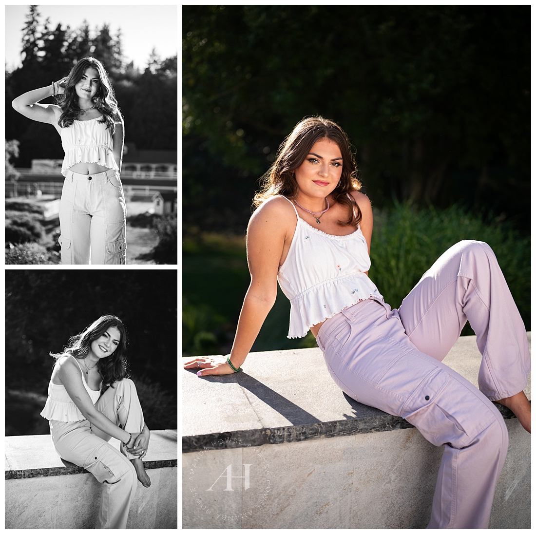 Relaxed Backyard Senior Portraits | Summertime Photos With Purple Cargo Pants | Amanda Howse Photography