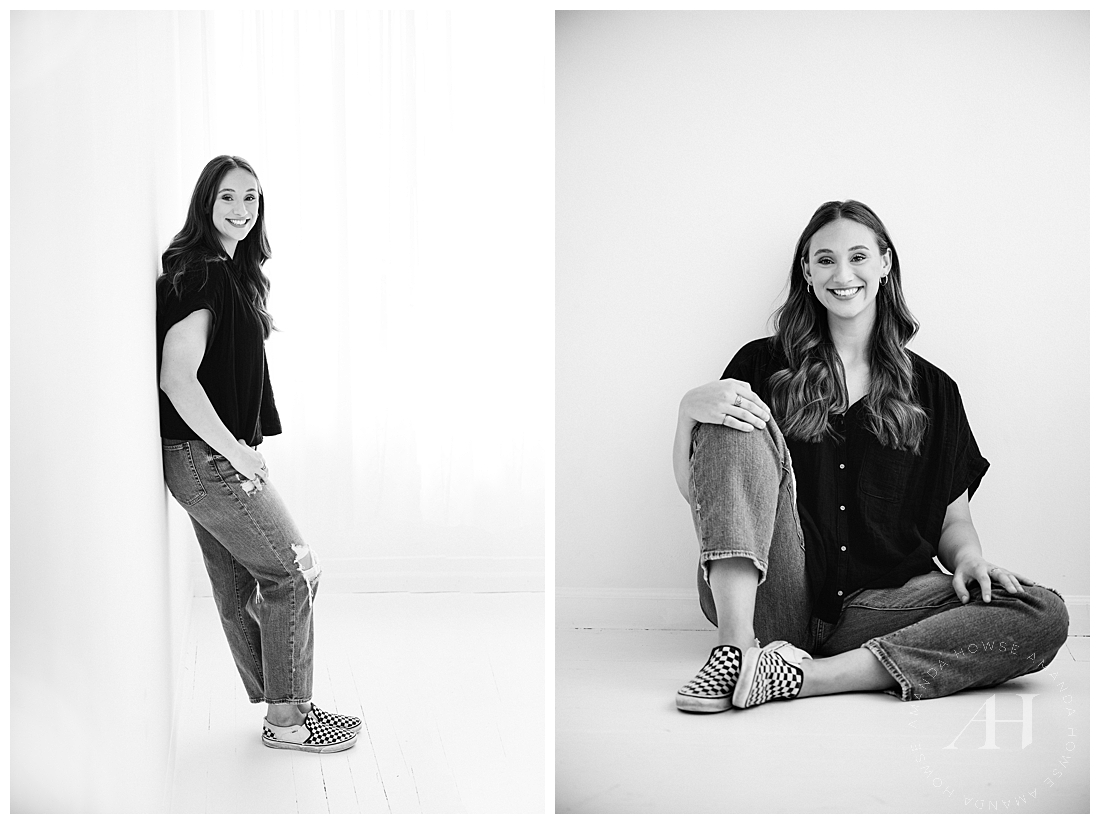 Casual Black and White Studio Portraits For High School Senior | Tacoma Portraits | Amanda Howse Photography