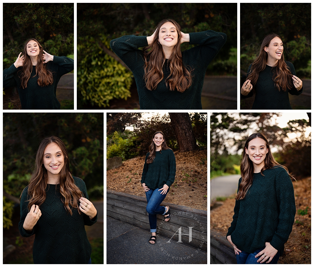 Cute Fall Outfit Ideas For High School Seniors | Dark Green Sweater and Jeans | Amanda Howse Photography