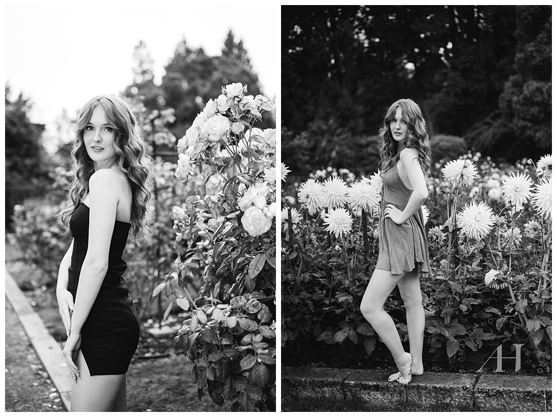 B&W Rose Garden Portraits For Class of 2024 High School Senior | Amanda Howse Photography