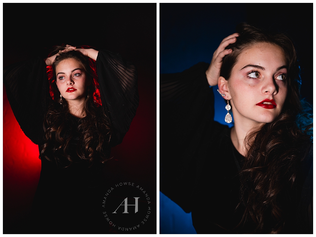 Blue and Red Backlit Studio Portraits | Class of 2024 Senior Team | Amanda Howse Photography